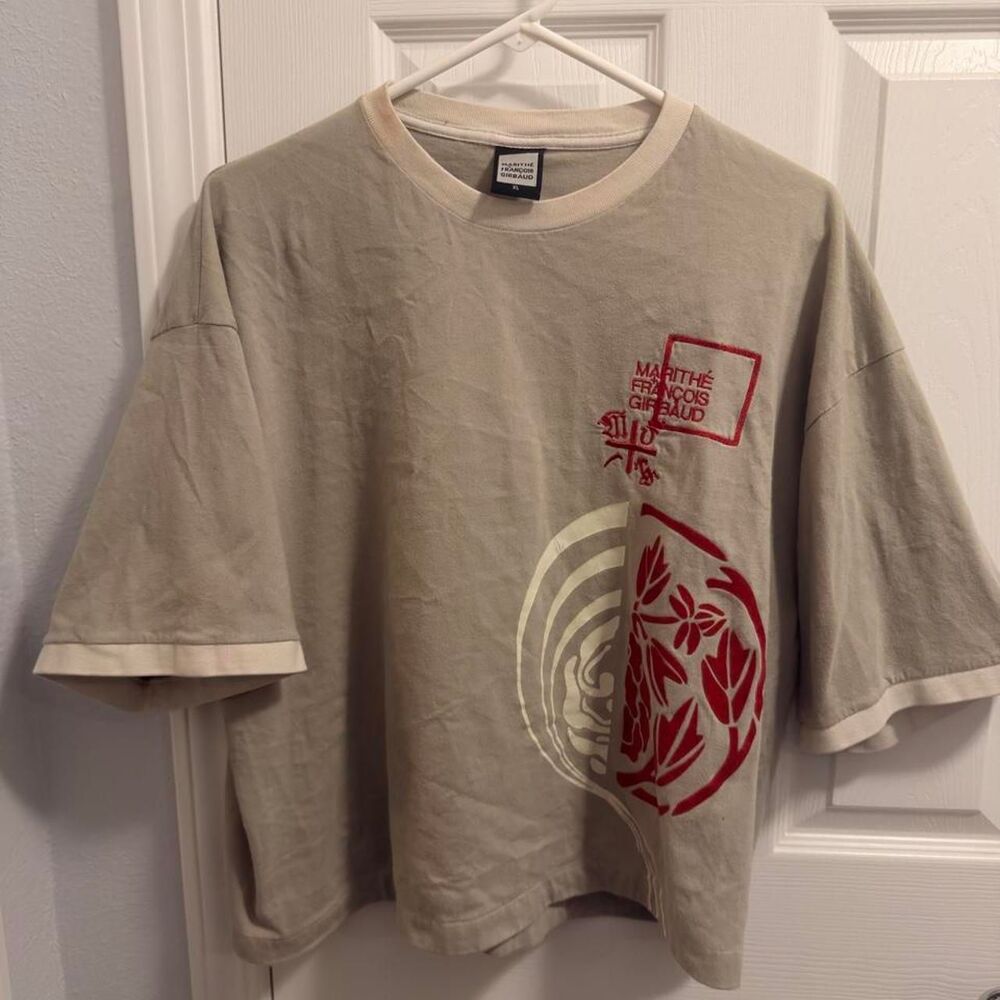 (1998-2003) Girbaud Abstract Face Ringer Tee - Tan - XL